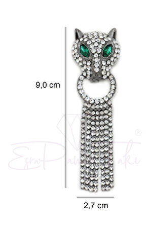 Zirkon Taşlı Gümüş Renk Sallantılı Kaplan Broş