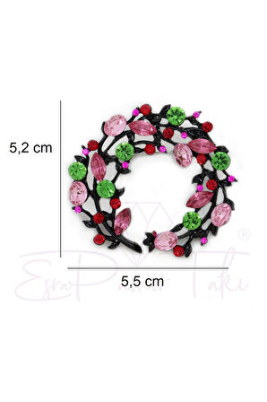 Yeşil ve Pembe Zirkon Taşlı Çelenk Broş