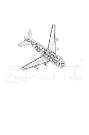 Zirkon Taşlı Gümüş Renk Uçak Broş