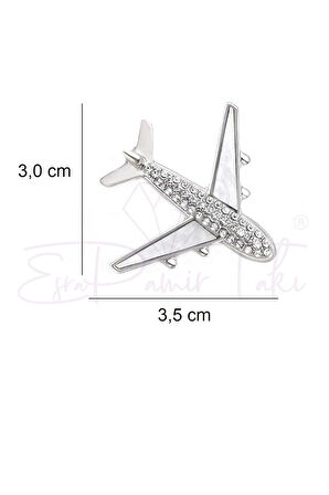 Zirkon Taşlı Gümüş Renk Uçak Broş