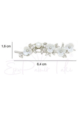 Gümüş Renk İncili Çiçekli Broş