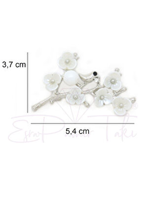 Gümüş Renk İncili Çiçekli Broş