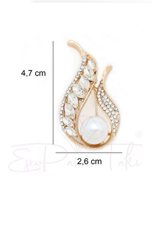 Zirkon Taşlı Altın Renk İncili Lale Broş