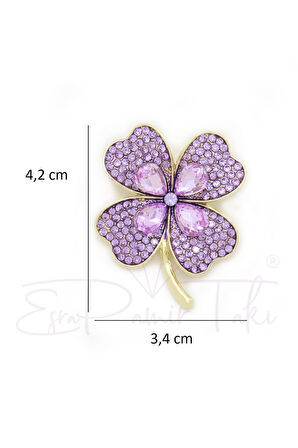 Lila Zirkon Taşlı 4 Yapraklı Yonca Broş