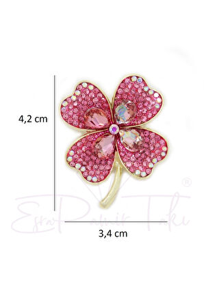 Pembe Zirkon Taşlı 4 Yapraklı Yonca Broş