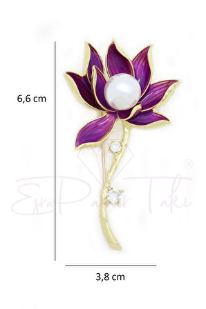 İncili Taşlı Mor Renk Çiçek Broş
