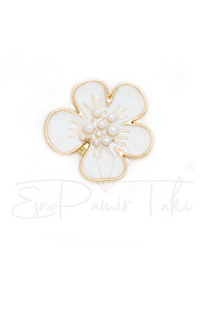 İncili Çiçek Düğme Süsü Broş