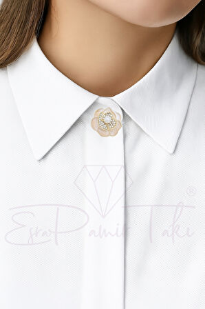 İncili Taşlı Gül Düğme Süsü Broş