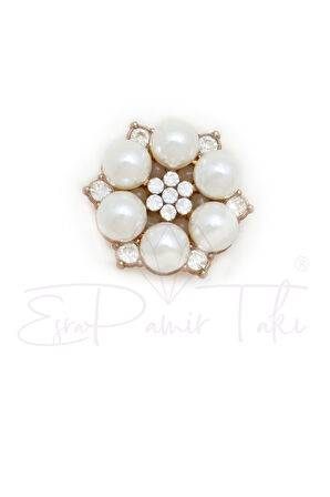 İncili Taşlı Gül Düğme Süsü Broş