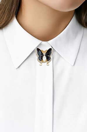 Siyah Kanatlı Düğme Süsü Broş