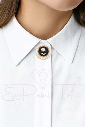 İncili Vintage Düğme Süsü Broş