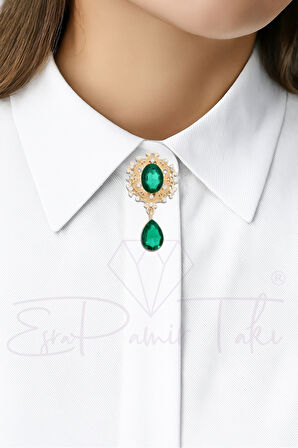 Yeşil Taşlı Düğme Süsü Broş