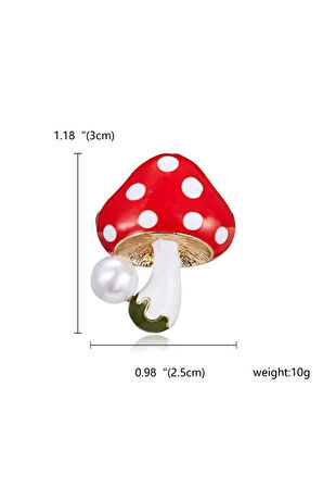 Kırmızı Incili Mantar Broş