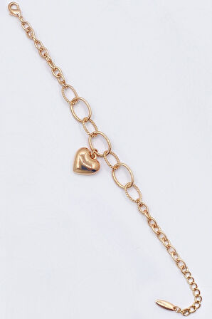 Rose Gold Renk Kalp Madalyonlu Vıp Çelik Bileklik