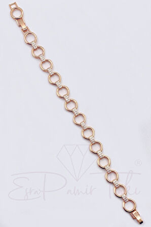 Zirkon Taşlı Rose Gold Renk Vıp Çelik Bileklik