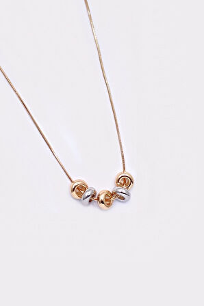 Metal Boncuklu Gold Rose Renk Çelik Kolye
