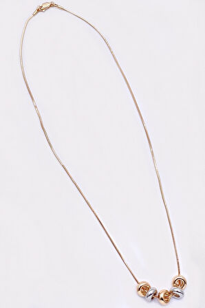 Metal Boncuklu Gold Rose Renk Çelik Kolye