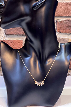 Metal Boncuklu Gold Rose Renk Çelik Kolye