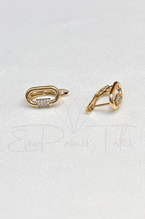 Zirkon Taşlı Rose Gold Renk Küpe