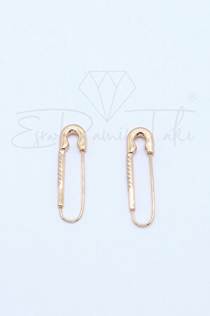 Zirkon Taşlı Rose Gold Renk Çengelli İğne Küpe