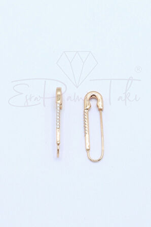 Zirkon Taşlı Rose Gold Renk Çengelli İğne Küpe