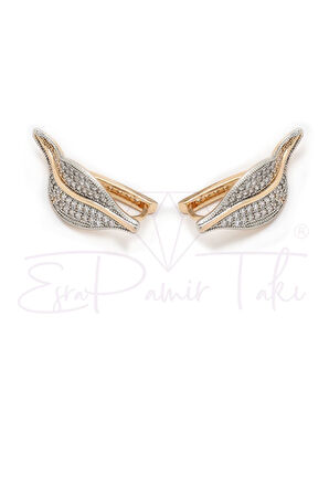 Zirkon Taşlı Rose Gold Renk Arı Küpe Seti