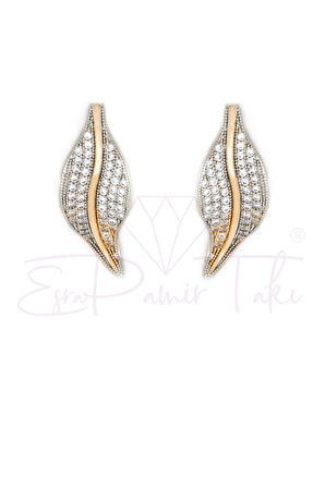 Zirkon Taşlı Rose Gold Renk Arı Küpe Seti