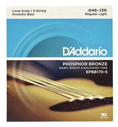 DADDARIO EPBB170-5 AKUSTİK BAS GİTAR TEL SETİ, LONG SCALE, 45-130, PHOSPHOR BRONZE