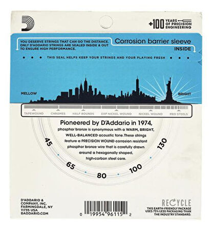 DADDARIO EPBB170-5 AKUSTİK BAS GİTAR TEL SETİ, LONG SCALE, 45-130, PHOSPHOR BRONZE