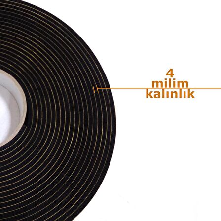 Kapı Pencere Bandı Yapışkan Sünger 4 MİLİM KALINLIK 30 MİLİM GENİŞLİK 10 METRE UZUNLUK / EPDM-4*30