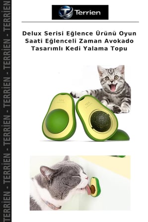 Delux Serisi Eğlence Ürünü Oyun Saati Eğlenceli Zaman Avokado Tasarımlı Kedi Yalama Topu