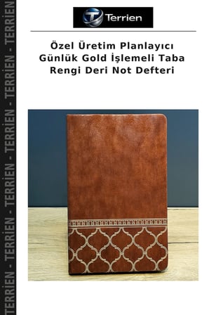 Özel Üretim Planlayıcı Günlük Gold İşlemeli Taba Rengi Deri Not Defteri