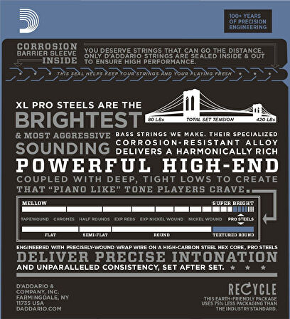 DADDARIO EPS220 BASS GİTAR TEL SETİ, XL, 40-95, LONG SCALE, PROSTEELS