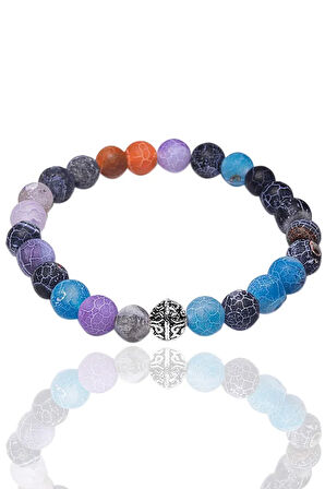 Sertifikalı Gümüş Aparatlı Renkli Multicolor Akik Taşı Bileklik