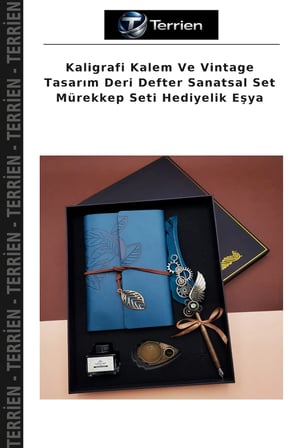 Kaligrafi Kalem Ve Vintage Tasarım Deri Defter Sanatsal Set Mürekkep Seti Hediyelik Eşya