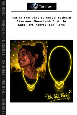 Parlak Takı Gece Eğlencesi Yetişkin Aksesuarı Neon Işıklı Fosforlu Kalp Parti Kolyesi Sarı Renk
