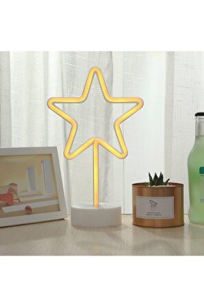 Yıldız Tasarımlı Usb Ve Pilli Neon Led Masa ve Gece Lambası Star Dekoratif Işık