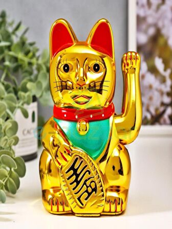 16 Cm Gold Japon Kültürü Bereket Şans Mutluluk Çağıran Şans Kedisi Pilli Hareketli Pati Maneki Neko