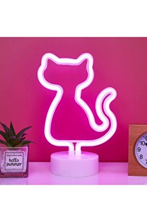 Pembe Kedi Neon Lamba Usb Ve Pilli Cat Neon Led Işık