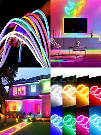 5 Metre Multicolor 16 Renk Kumandalı 16 Renk Dimmable 4 Fonksiyon Esnek Şerit Neon Led Aydınlatma