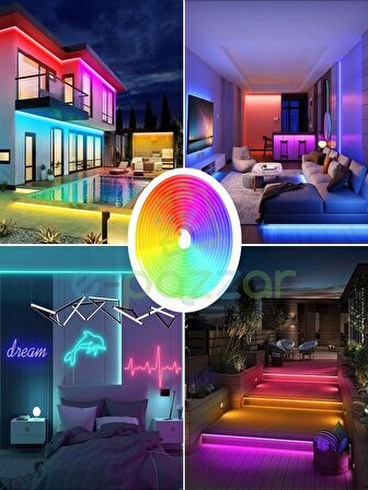 5 Metre Multicolor 16 Renk Kumandalı 16 Renk Dimmable 4 Fonksiyon Esnek Şerit Neon Led Aydınlatma