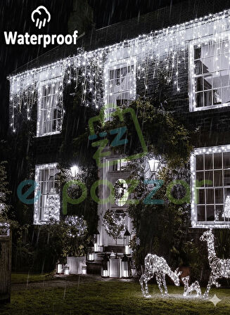 Ip65 2,5 Mt. 30/50/70 Cm Saçaklı Dış Mekan Günışığı Çakarlı Beyaz Işık Perde Led Eklemeli 220v Fişli