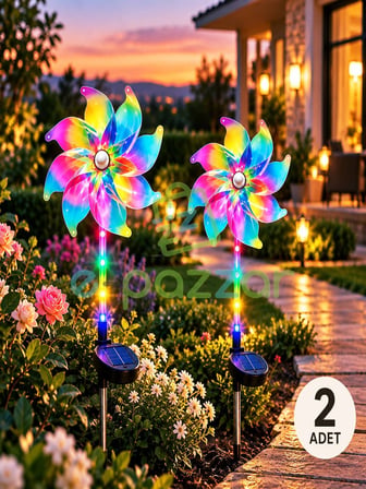 2 Adet Hologramlı 8 Fonksiyon Multicolor Rüzgar Gülü Solar Panelli Bahçe Veranda Aydınlatma Led Işık