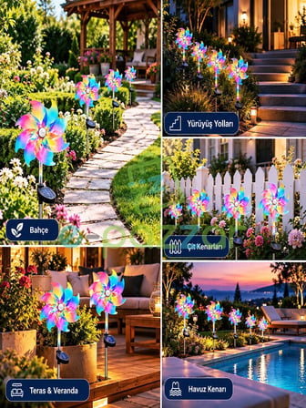 4 Adet Hologramlı 8 Fonksiyon Multicolor Rüzgar Gülü Solar Panelli Bahçe Veranda Aydınlatma Led Işık