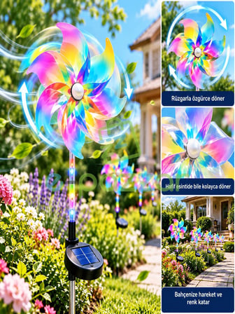 4 Adet Hologramlı 8 Fonksiyon Multicolor Rüzgar Gülü Solar Panelli Bahçe Veranda Aydınlatma Led Işık
