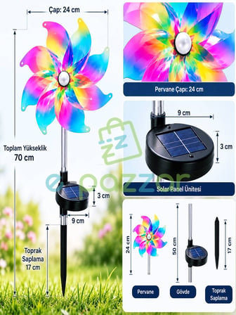 4 Adet Hologramlı 8 Fonksiyon Multicolor Rüzgar Gülü Solar Panelli Bahçe Veranda Aydınlatma Led Işık