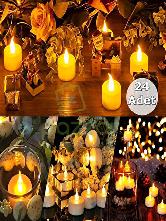 24 Adet Parti Organizasyon Christmas Konsept Süsleme Dekorasyon Pilli Tealight Mumu Led Işık