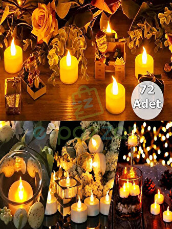 72 Adet Parti Organizasyon Christmas Konsept Süsleme Dekorasyon Pilli Tealight Mumu Led Işık