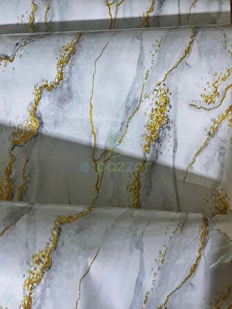 5 Metre X 60 Cm Beyaz Zemin Gold & Gri Desenli Kendinden Yapışkanlı Mermer Desenli Folyo 