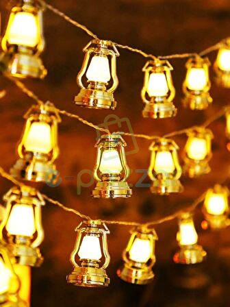 Retro Nostaljik Gold Löküs Kandil Lambaları Yılbaşı Parti Süsleme 10'lu 3 Metre Led Işık Dizeleri